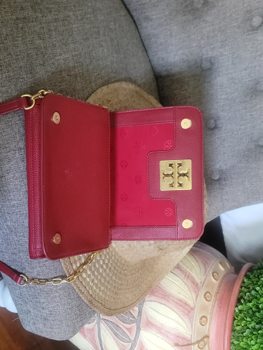 Tory Burch Red Leather Gold Chain Shoulder Bag - Rare Medium Size
